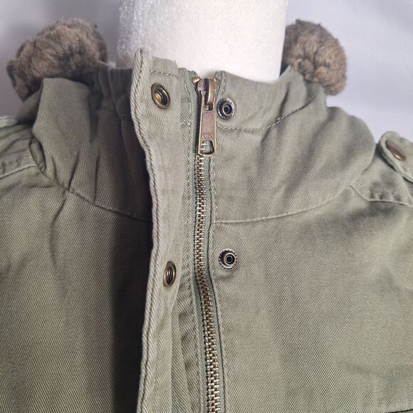 Old Navy Womens Olive Hooded Parka Utility Jacket Faux Sherpa Cotton Medium - Picture 4 of 12